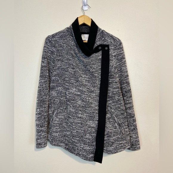 Two by Vince Camuto Asymmetrical Knit Jacket Black White Marled - Picture 2 of 6